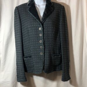 Elie Tahari Women’s Teal 100% Virgin Wool Textured Blazer Jacket, Size M
